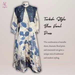 NWT Turkish Style Blue Floral Dress with Vest